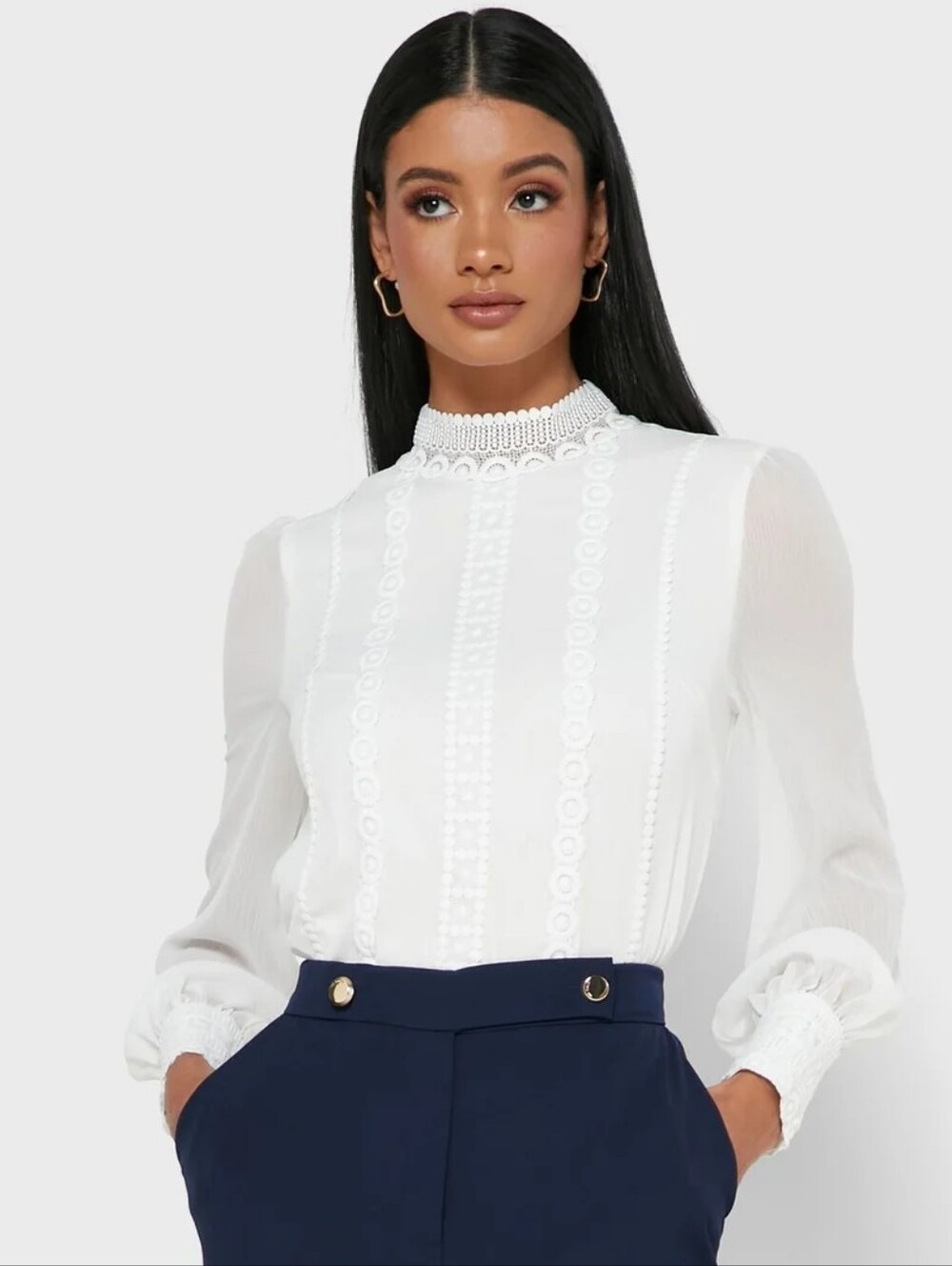 Ted Baker Vessar High Neck Lace Trim Blouse White Size 1 US 4
